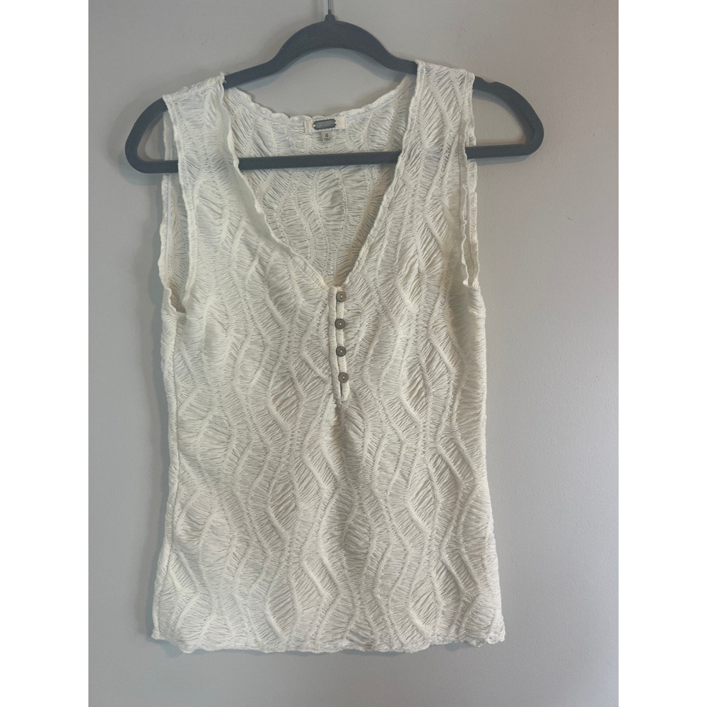 Gimmicks by BKE White Textured Henley Sleeveless Boho Knit Top Small GN00001 - Picture 1 of 4